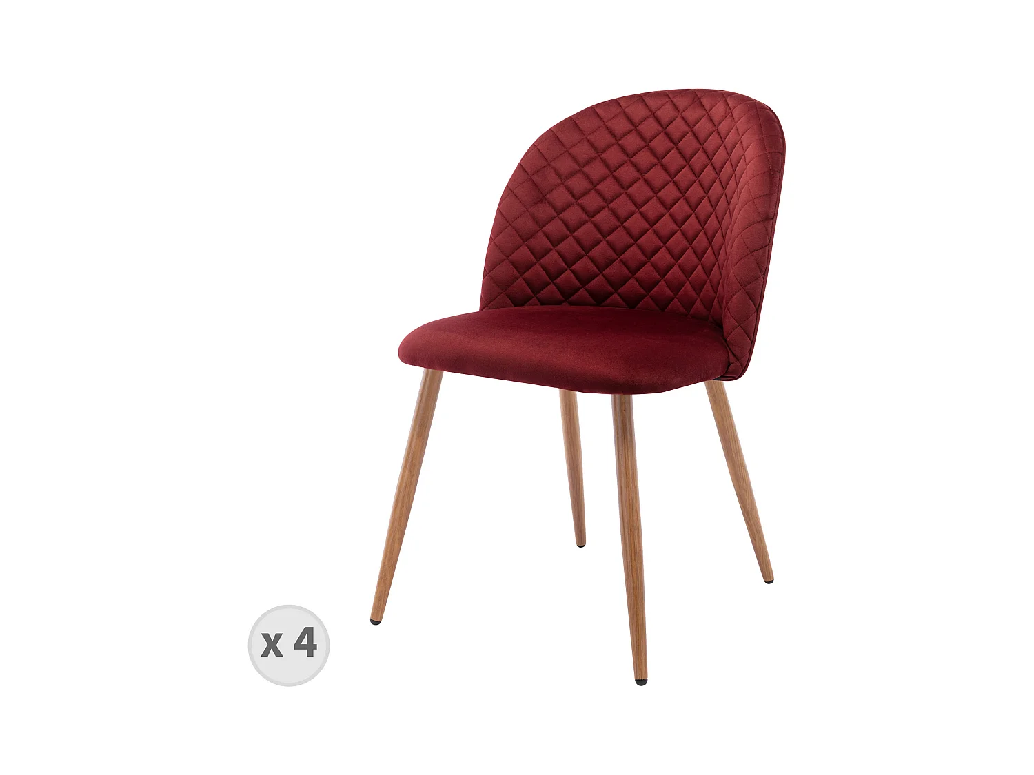 LOLA - Chaise vintage velours lie de vin pieds métal effet bois,(x4)