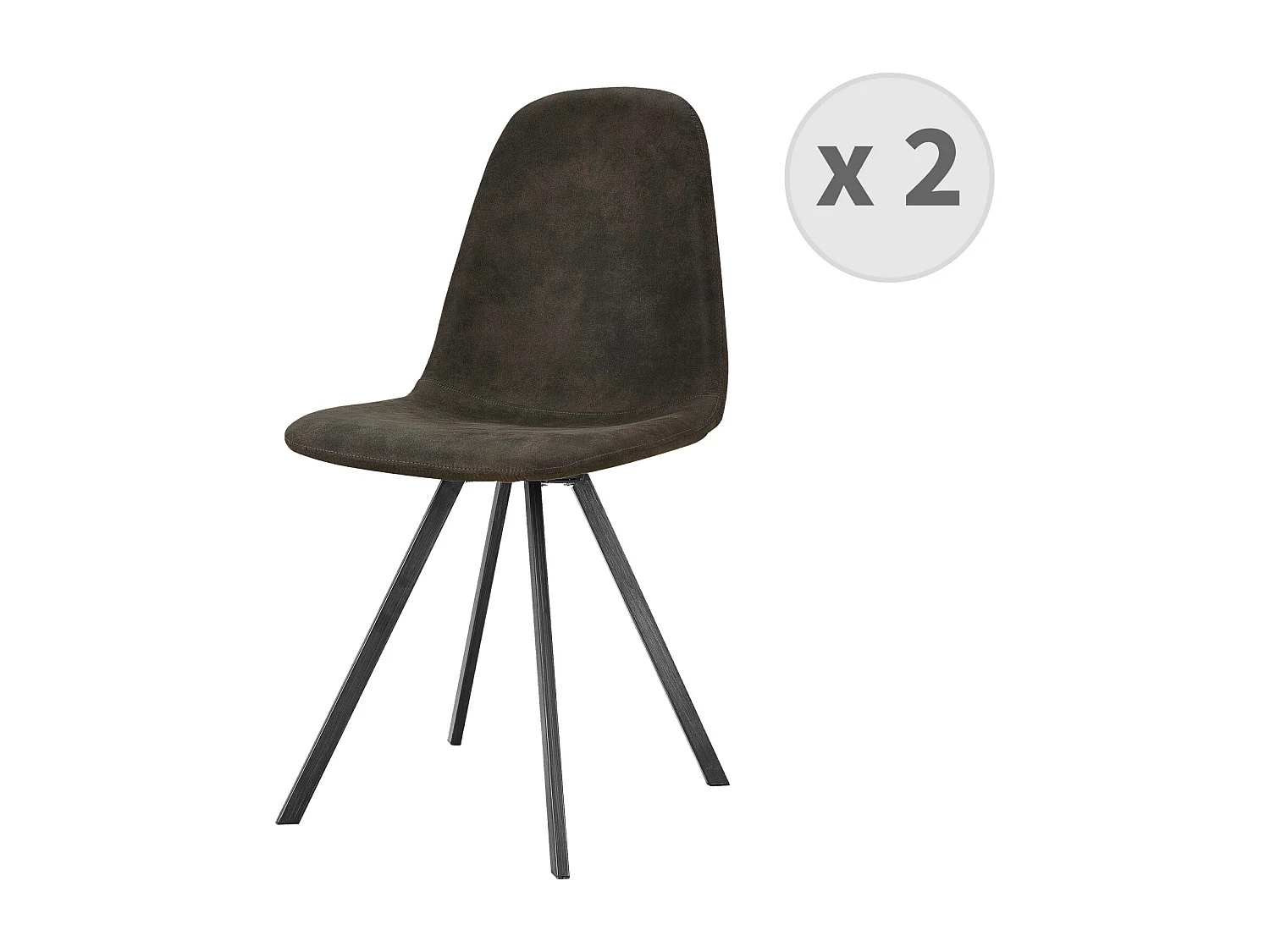 ATLANTA - Chaise microfibre marron foncé pieds métal noir (x2)