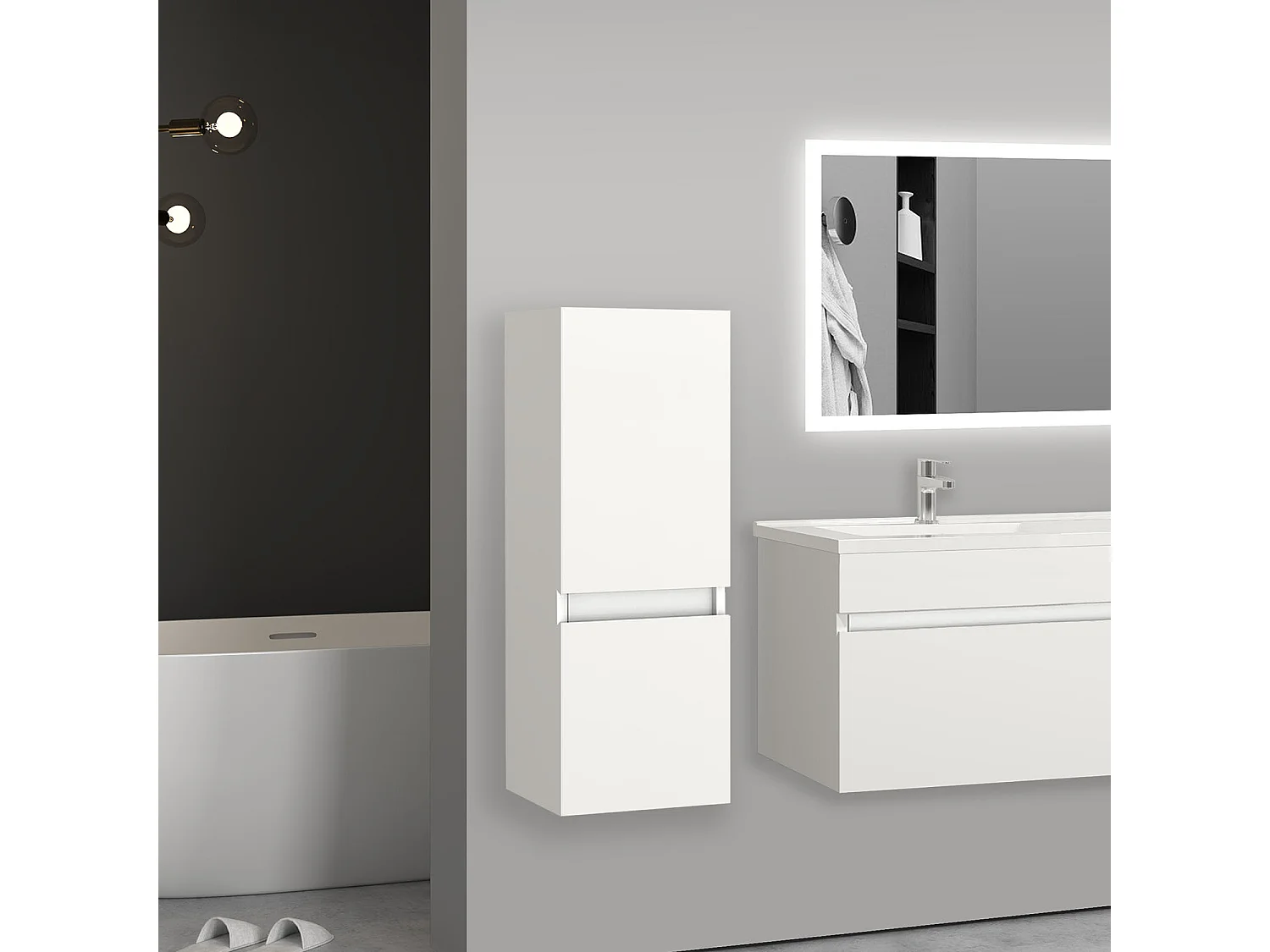 Meuble salle de bain blanc meuble colonne salle de bain à suspendre 30x30x83(L*W*H)cm