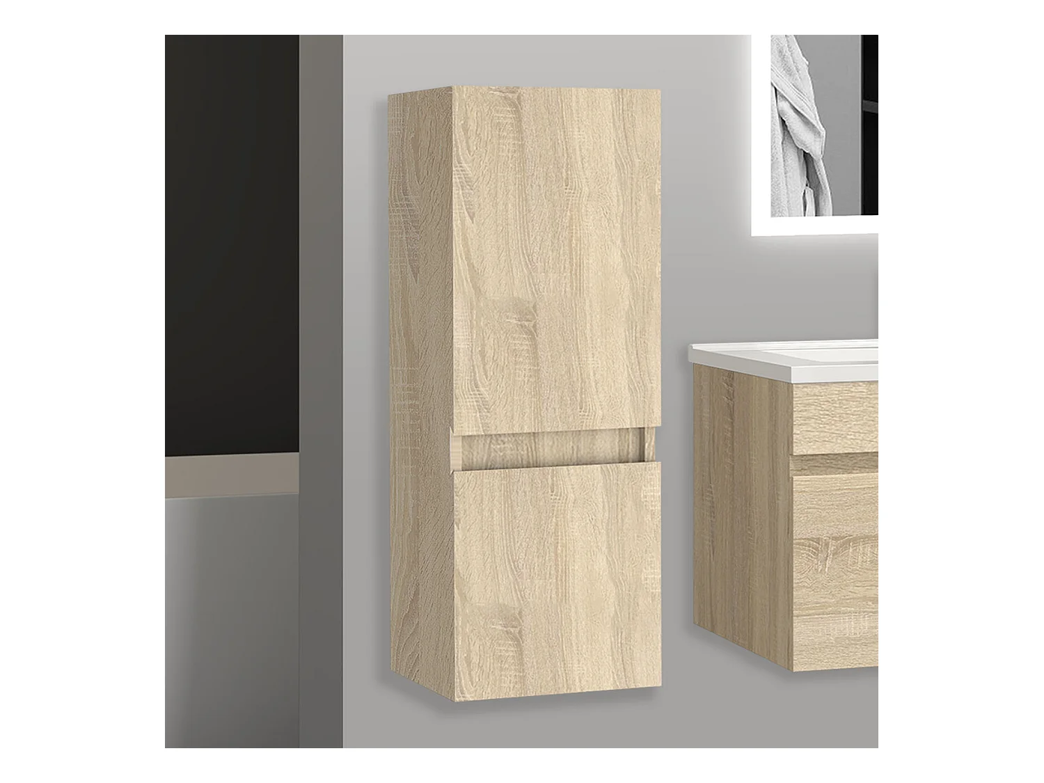 Meuble salle de bain naturel meuble colonne salle de bain à suspendre 30x30x83(L*W*H)cm