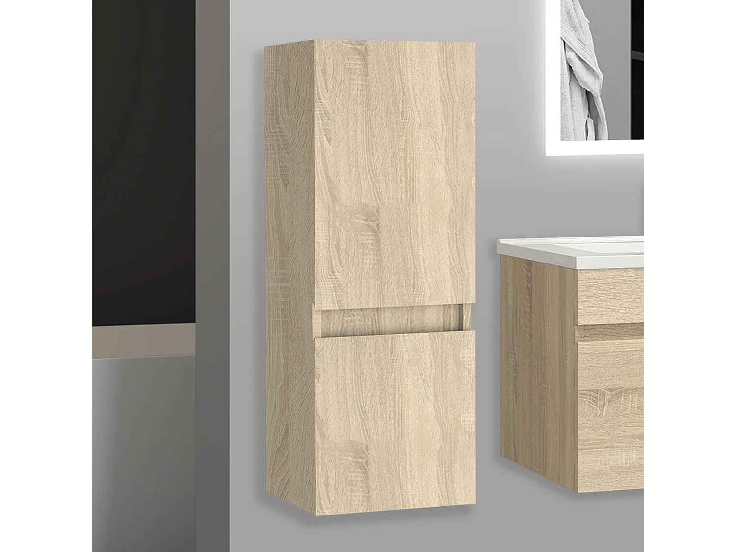 Meuble salle de bain naturel meuble colonne salle de bain à suspendre 30x30x83(L*W*H)cm