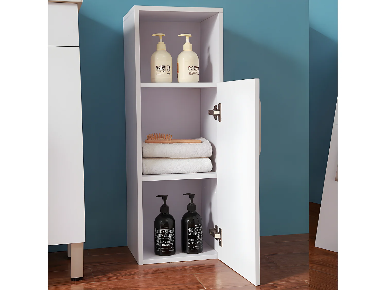 Meuble colonne de salle de bain Commode de rangement polyvalente 30*26.8*85cm Blanc Aica
