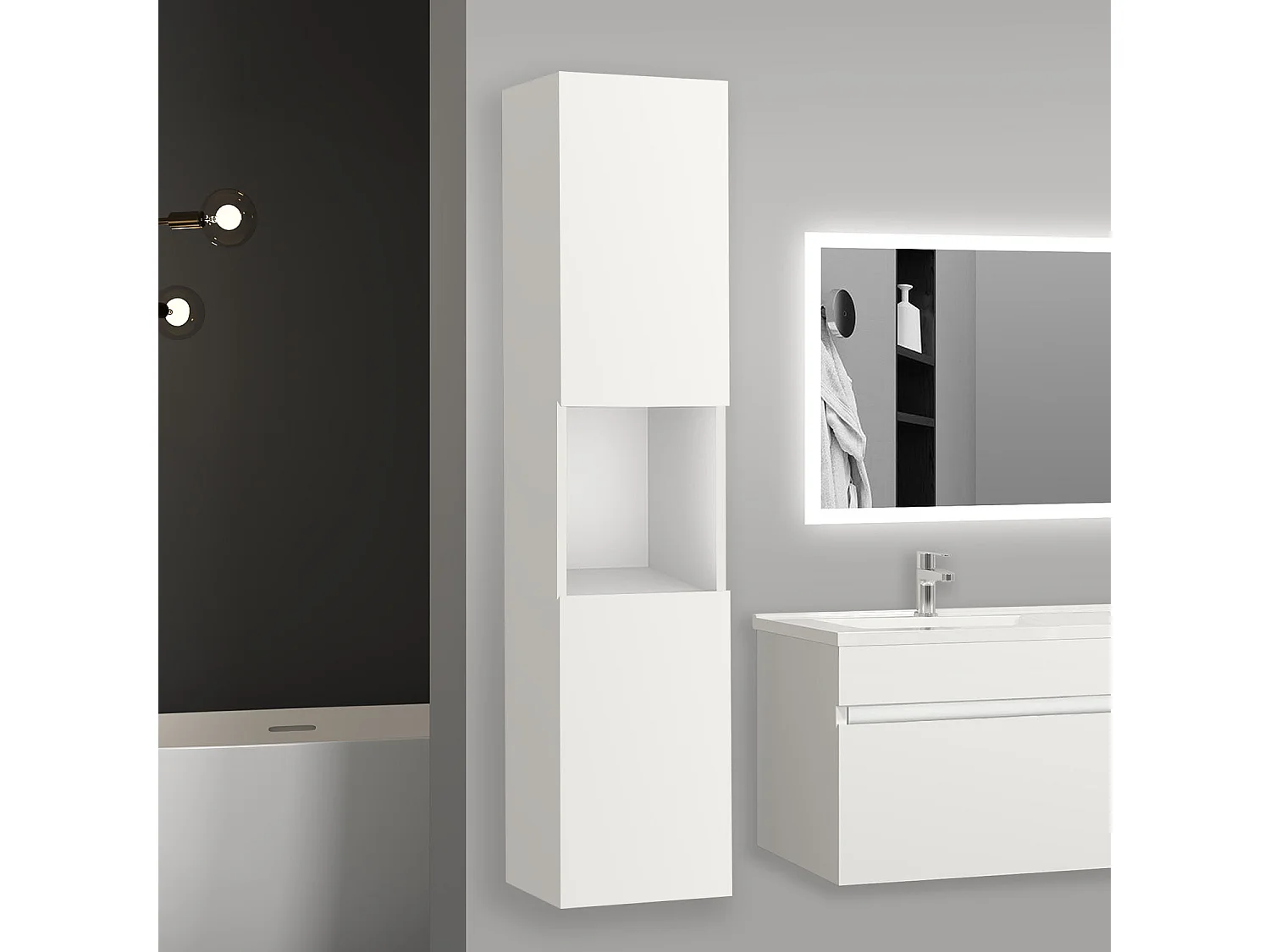 Meuble salle de bain blanc meuble colonne salle de bain à suspendre 30x30x131.5(L*W*H)cm