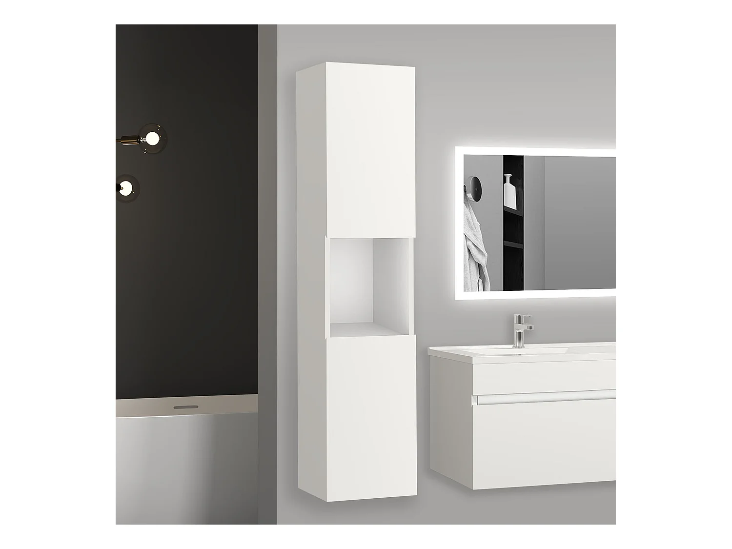 Meuble salle de bain blanc meuble colonne salle de bain à suspendre 30x30x131.5(L*W*H)cm