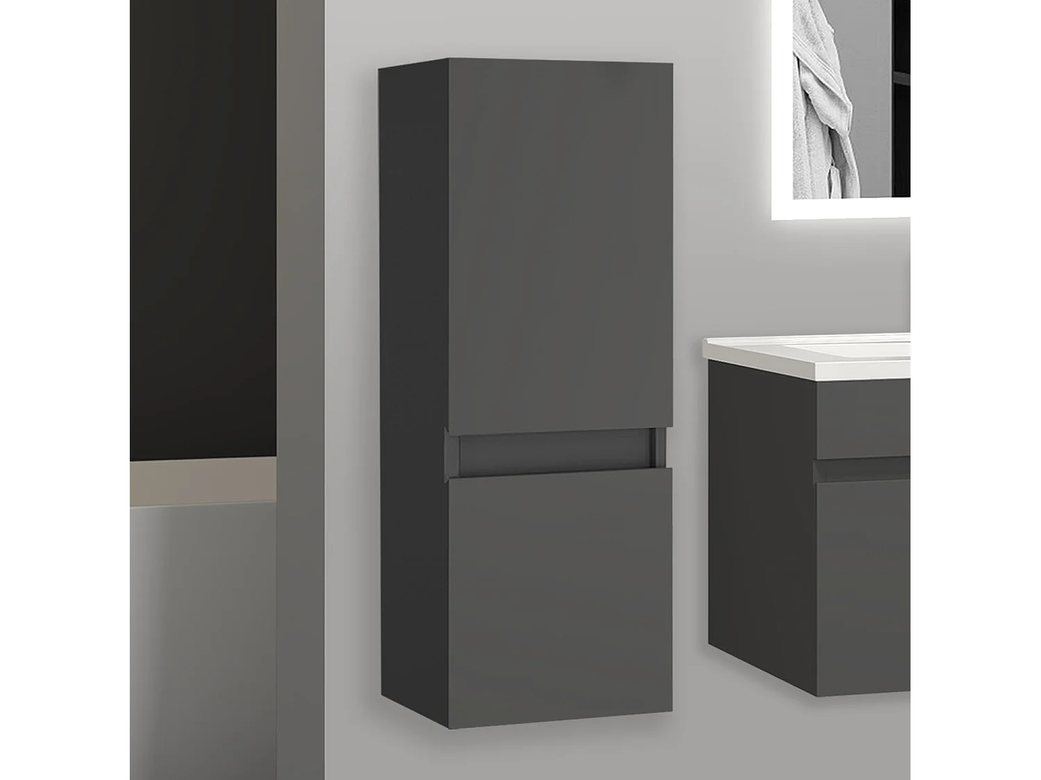 Meuble salle de bain anthracite meuble colonne salle de bain à suspendre 30x30x83(L*W*H)cm