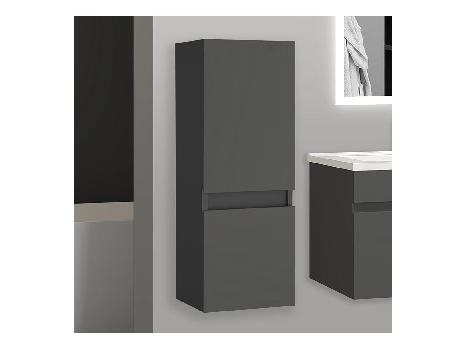Meuble salle de bain anthracite meuble colonne salle de bain à suspendre 30x30x83(L*W*H)cm