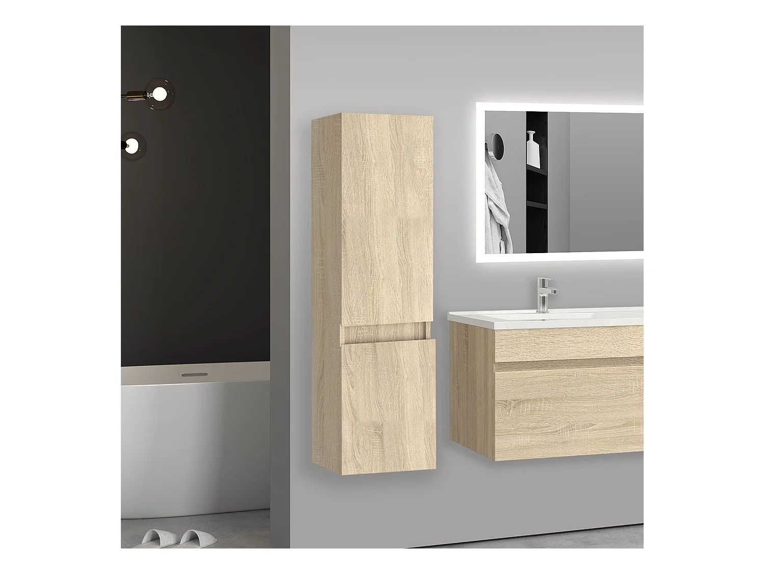 Meuble salle de bain naturel meuble colonne salle de bain à suspendre 30x30x110(L*W*H)cm