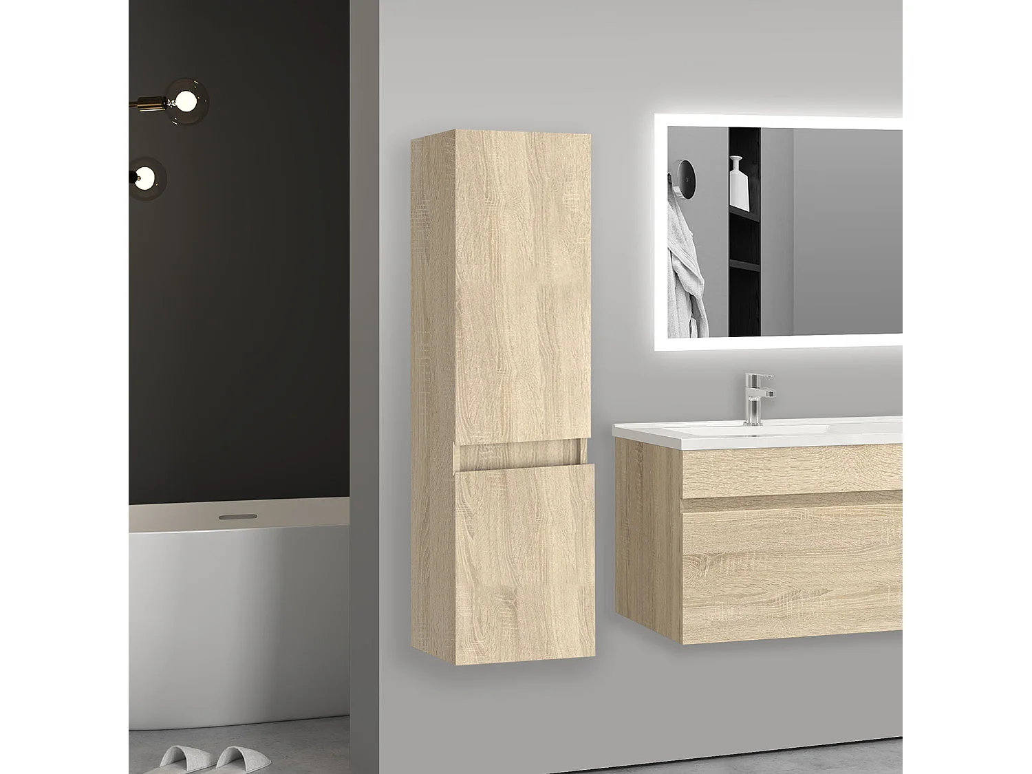 Meuble salle de bain naturel meuble colonne salle de bain à suspendre 30x30x110(L*W*H)cm