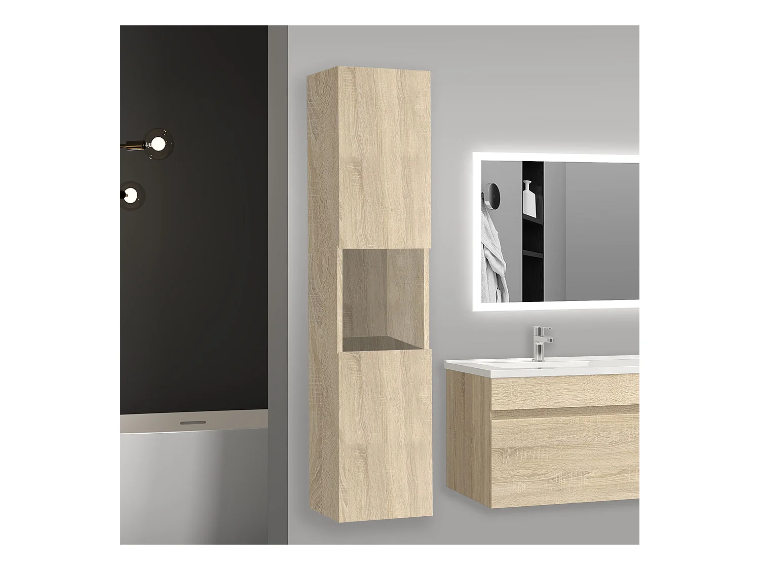 Meuble salle de bain nuturel meuble colonne salle de bain à suspendre 30x30x131.5(L*W*H)cm