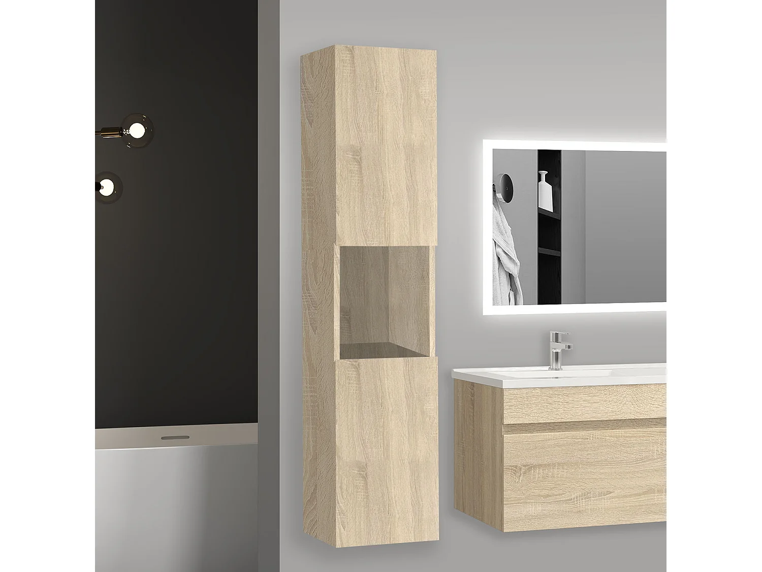 Meuble salle de bain nuturel meuble colonne salle de bain à suspendre 30x30x131.5(L*W*H)cm