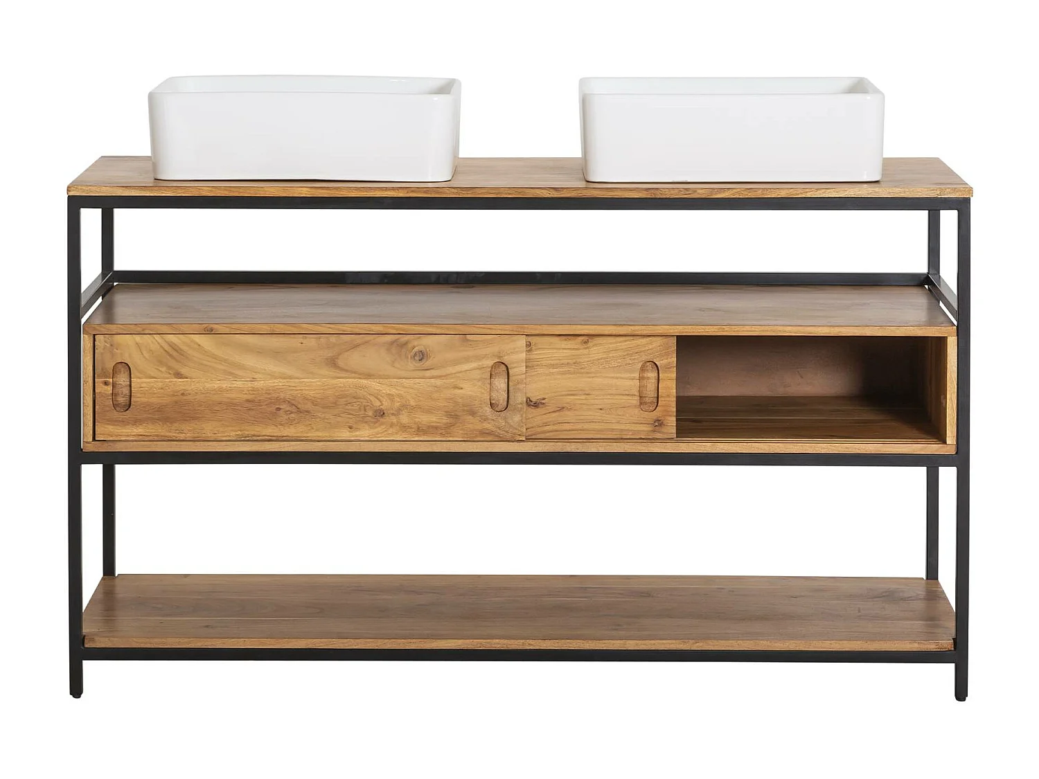 Meuble sous vasque en bois d'acacia et métal Montréal