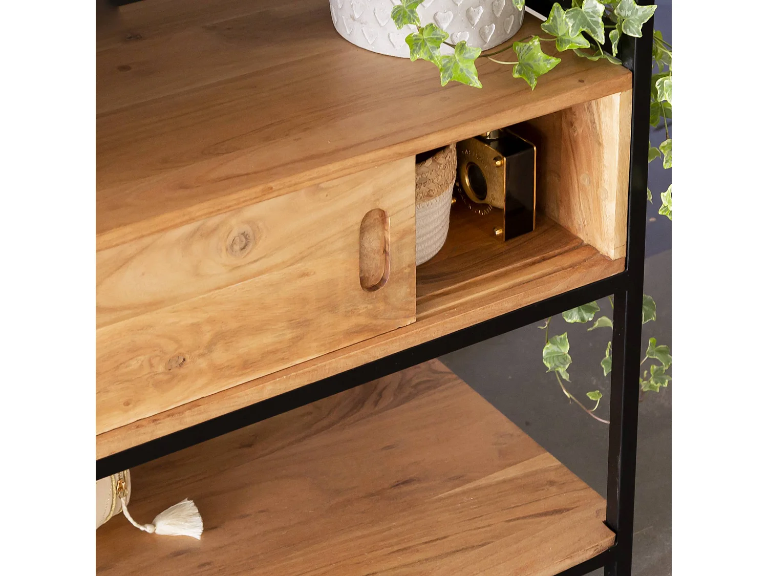 Meuble sous vasque en bois d'acacia et métal Montréal