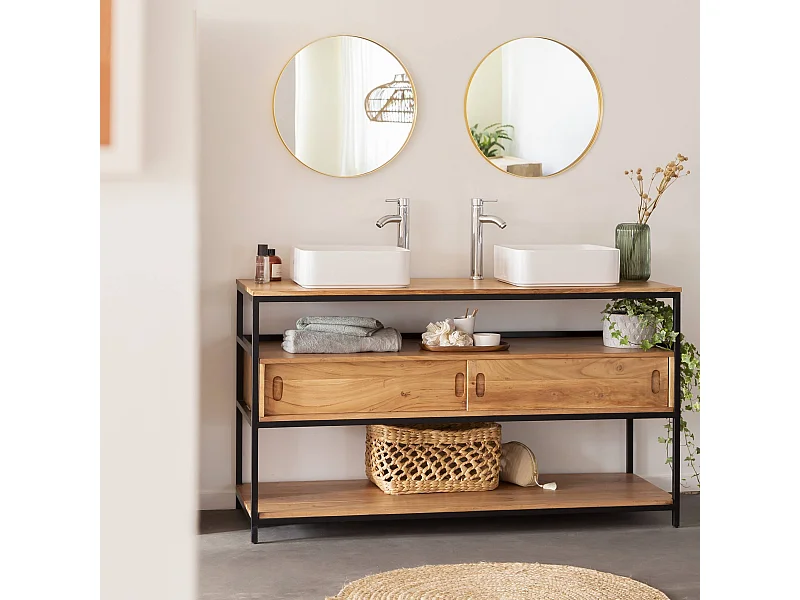 Mueble de baño en madera de acacia y metal