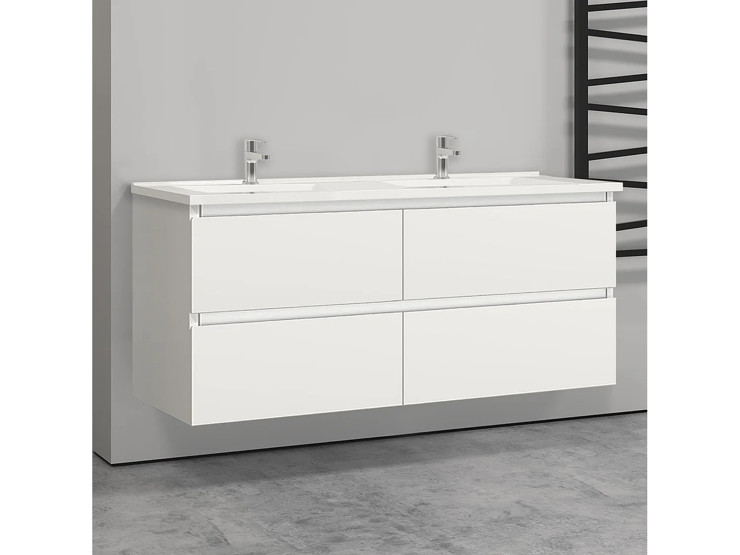 Meuble salle de bain blanc avec 4 tiroirs à une fermeture amortie avec deux vasques à suspendre 120x46x52(L*W*H)cm