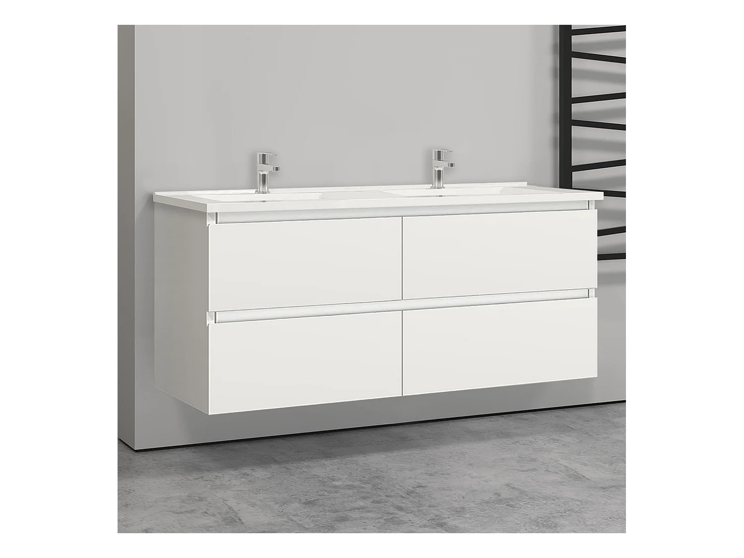 Meuble salle de bain blanc avec 4 tiroirs à une fermeture amortie avec deux vasques à suspendre 120x46x52(L*W*H)cm