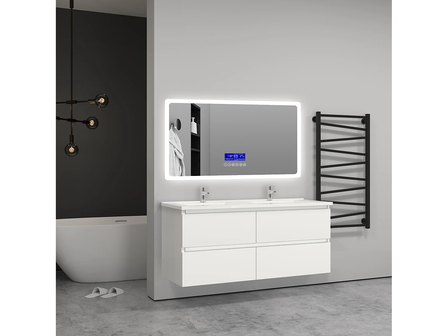 Meuble salle de bain blanc avec 4 tiroirs à une fermeture amortie avec deux vasques à suspendre 120x46x52(L*W*H)cm