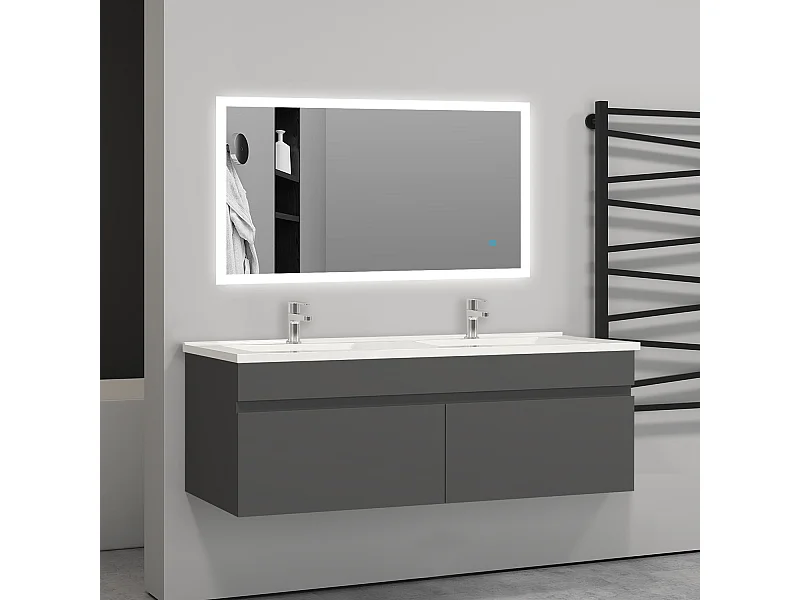 Meuble salle de bain anthracite avec 2 portes à une fermeture amortie avec 2 vasques à suspendre 120x45x40(L*W*H)cm