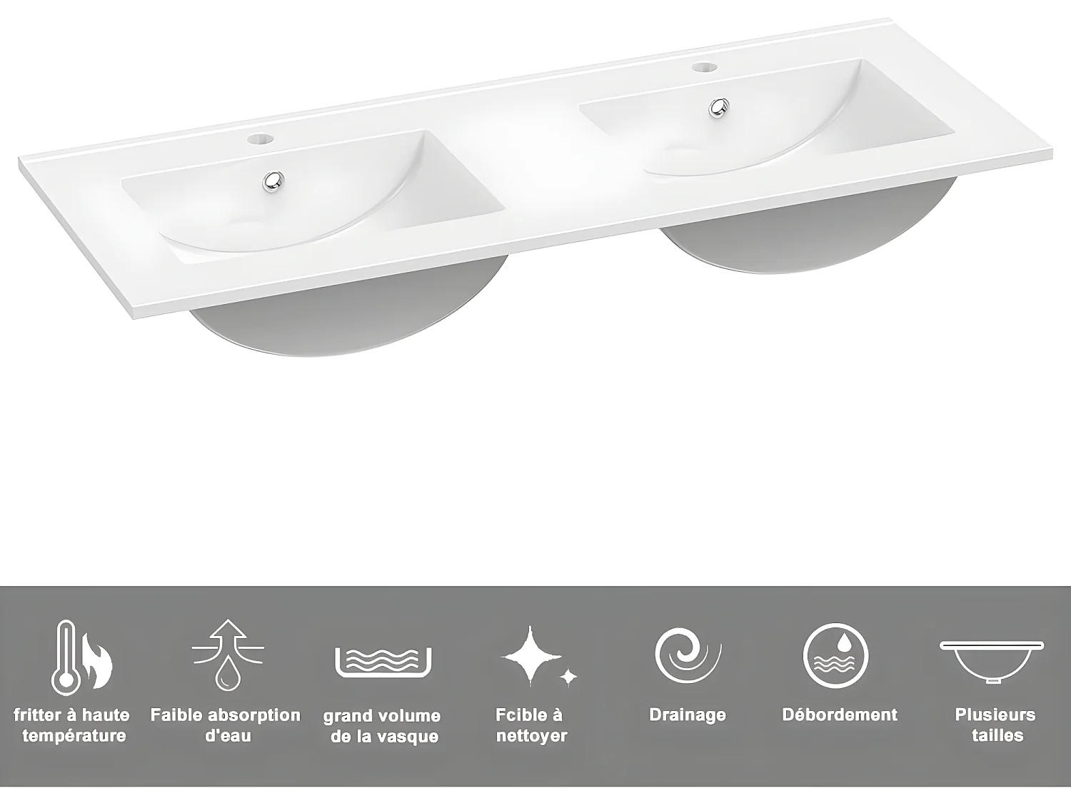 Meuble salle de bain natural avec 2 portes à une fermeture amortie avec 2 vasques à suspendre 120x45x40(L*W*H)cm