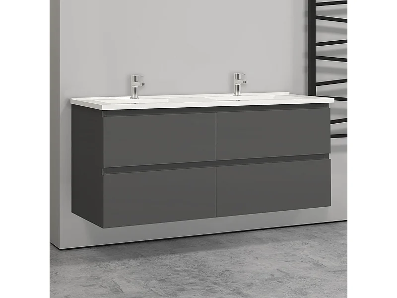 Meuble salle de bain anthracite avec 4 tiroirs à une fermeture amortie avec deux vasques à suspendre 120x46x52(L*W*H)cm