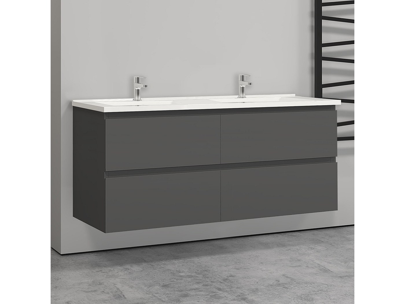 120x46x52(L*W*H)cm Meuble salle de bain anthracite avec 4 tiroirs à une