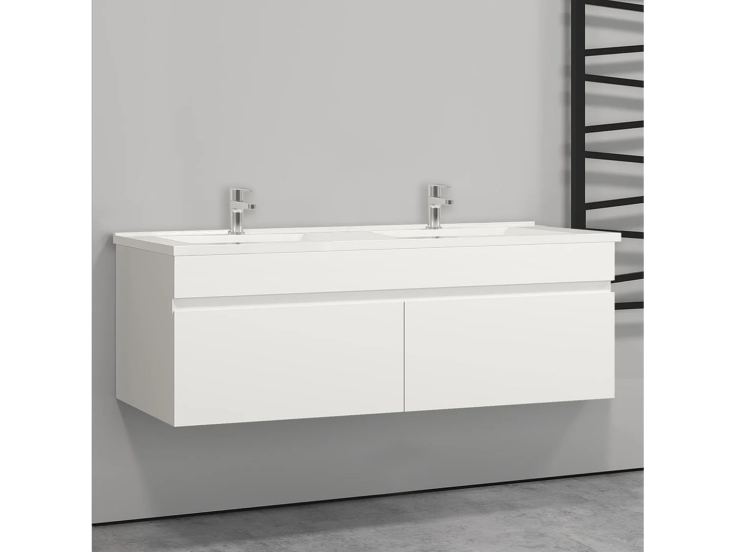 Meuble salle de bain blanc avec 2 portes à une fermeture amortie avec 2 vasques à suspendre 120x45x40(L*W*H)cm