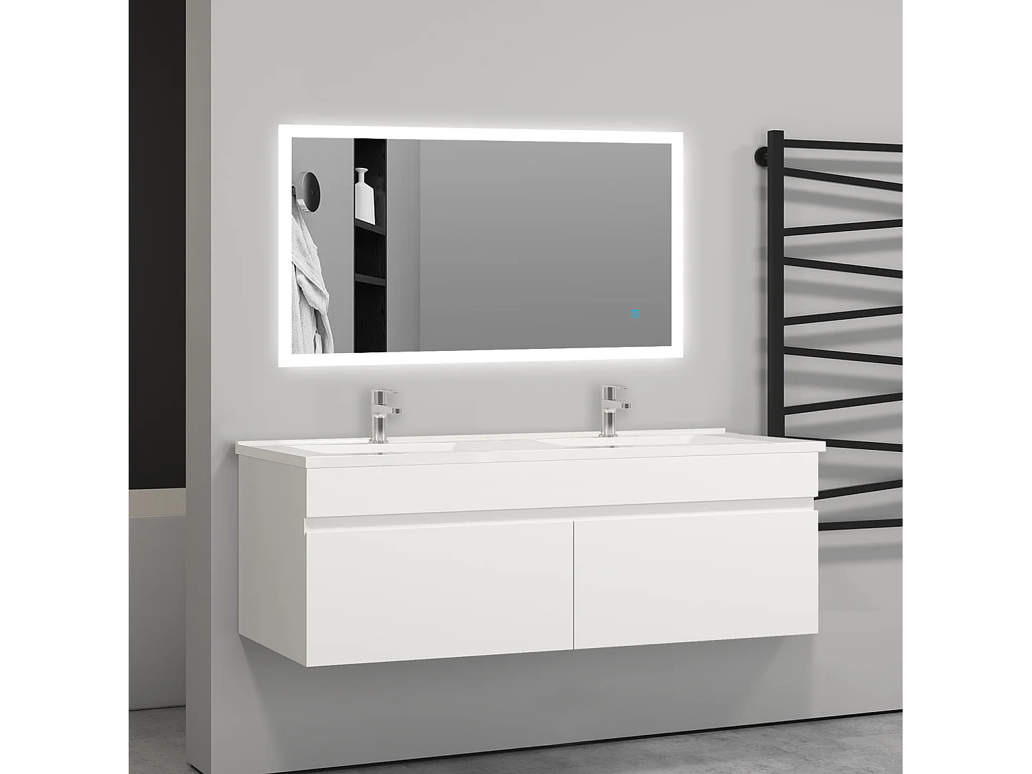 Meuble salle de bain blanc avec 2 portes à une fermeture amortie avec 2 vasques à suspendre 120x45x40(L*W*H)cm