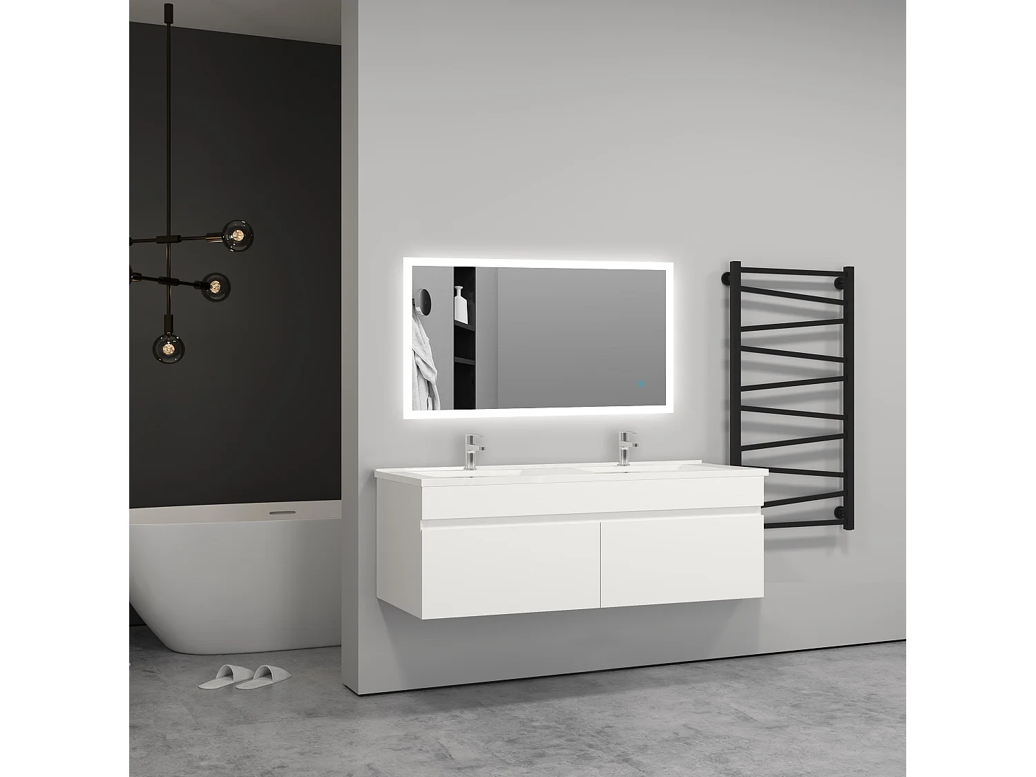 Meuble salle de bain blanc avec 2 portes à une fermeture amortie avec 2 vasques à suspendre 120x45x40(L*W*H)cm