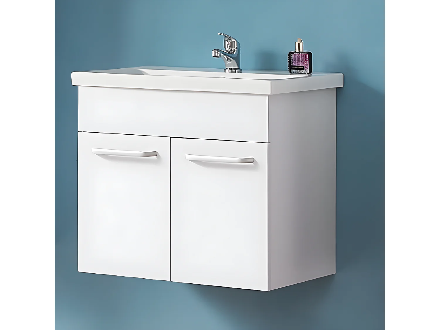 Meuble sous vasque, meuble lave-mains à suspendre avec lavabo blanc 60cm Aica