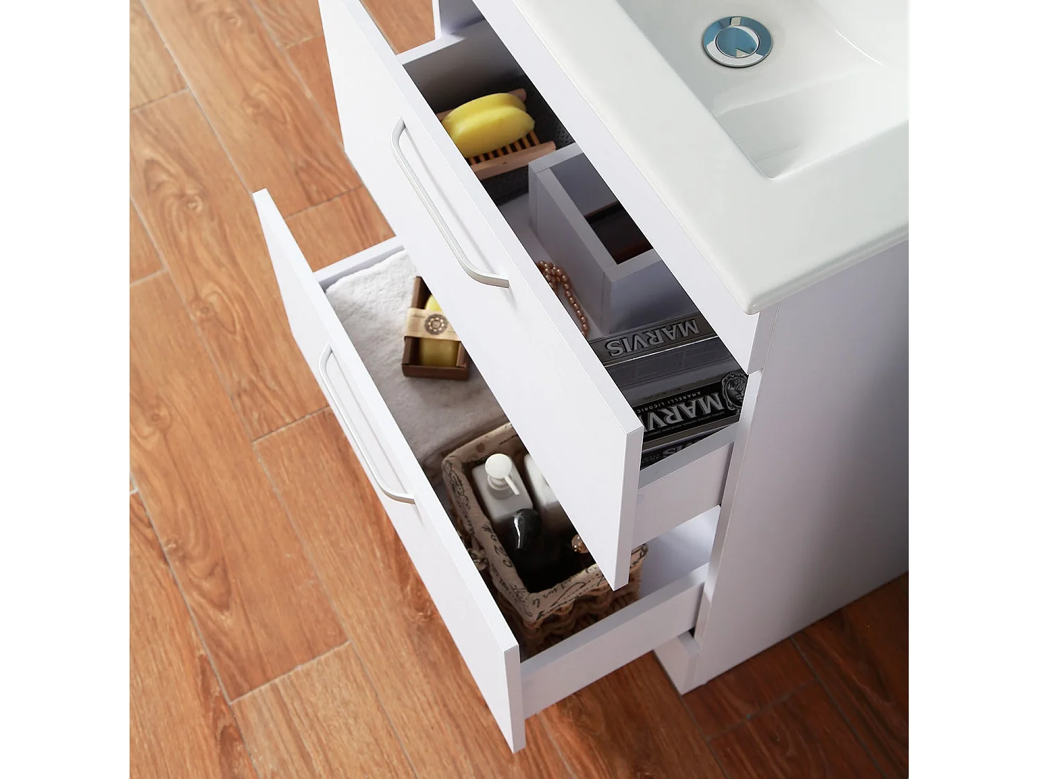 Meuble lave-mains simple vasque avec 2 tiroirs Blanc 60cm Aica