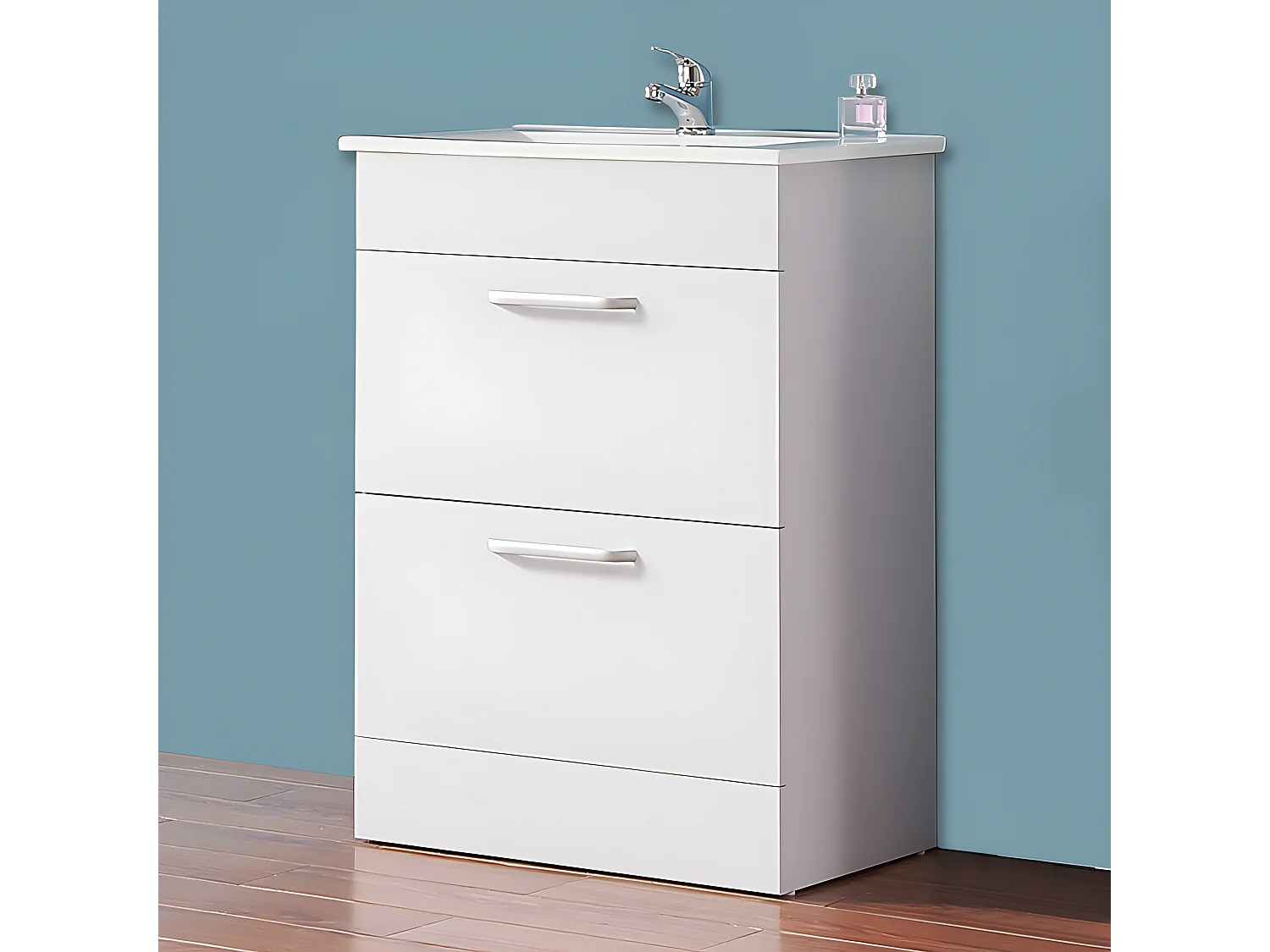 Meuble lave-mains simple vasque avec 2 tiroirs Blanc 60cm Aica