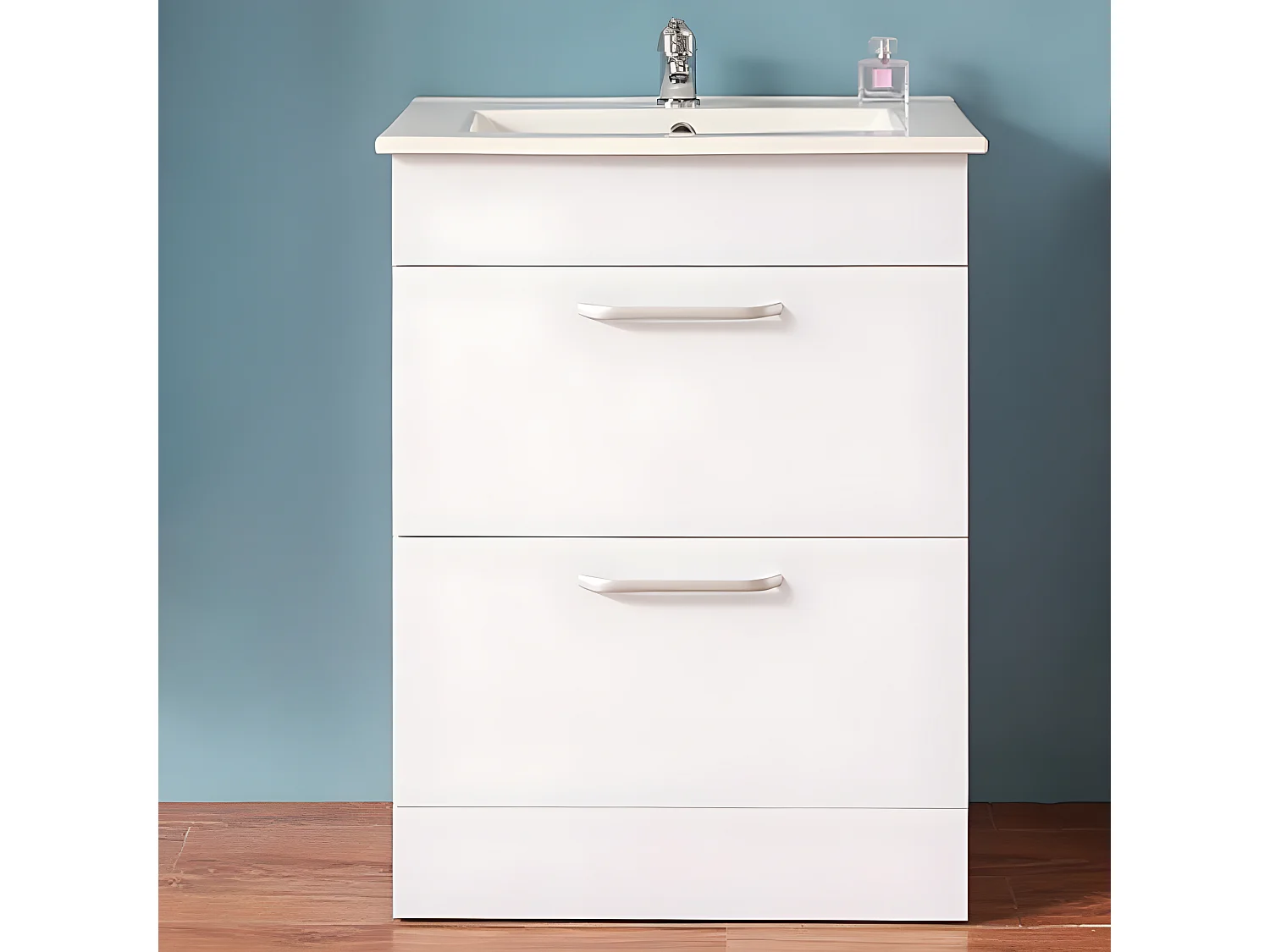 Meuble lave-mains simple vasque avec 2 tiroirs Blanc 60cm Aica