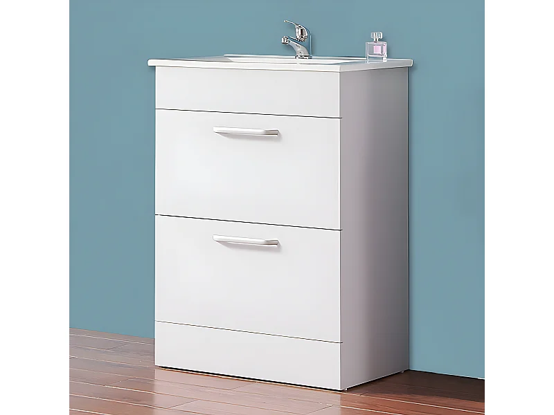 Meuble lave-mains simple vasque avec 2 tiroirs Blanc 60cm Aica