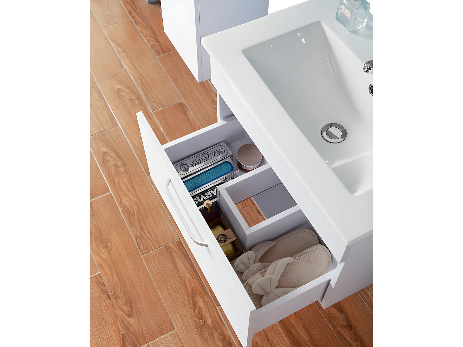 Meuble salle de bain 58x38x41cm 1 tiroir meuble suspendu avec la vasque couleur blanc Aica