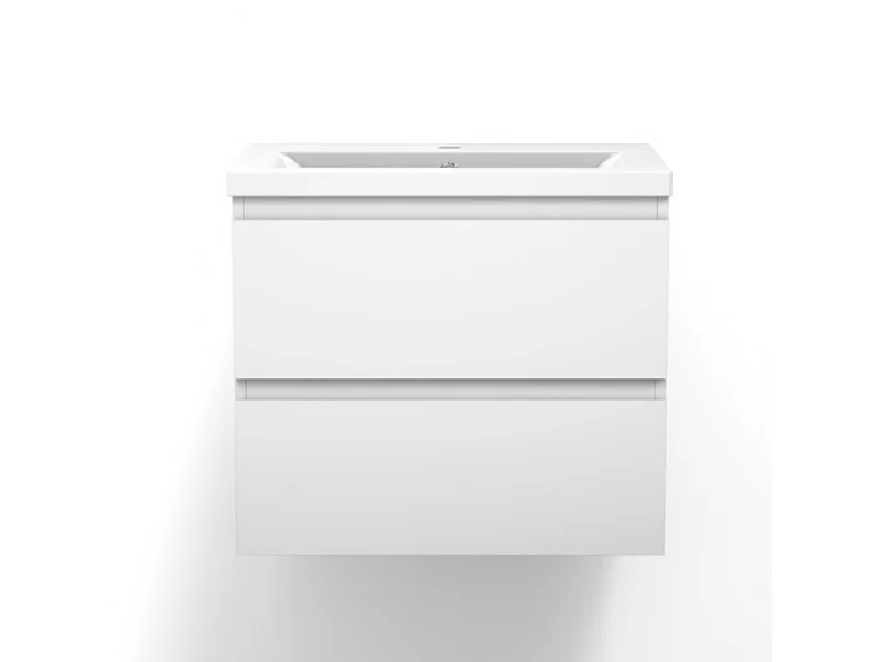 Meuble de salle de bain avec vasque intégrée poignées incorporées Blanc 50cm Aica