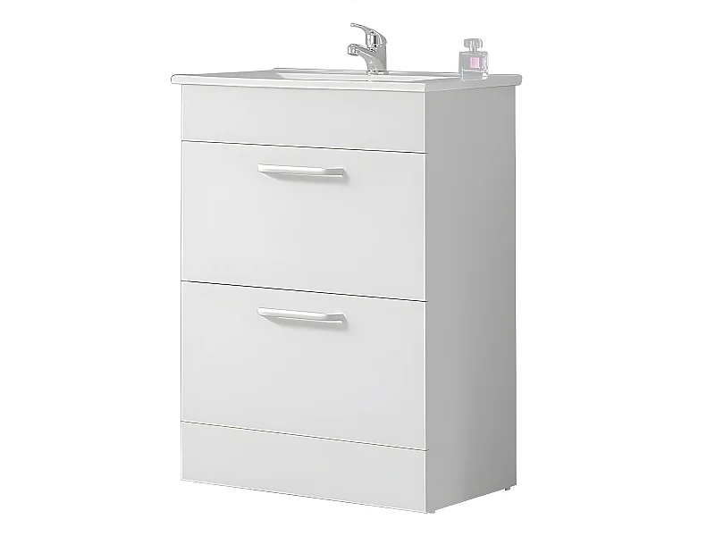 Meuble salle de bain 58x38x82.4cm 2 tiroirs Meuble vasque posé au sol couleur blanc Aica