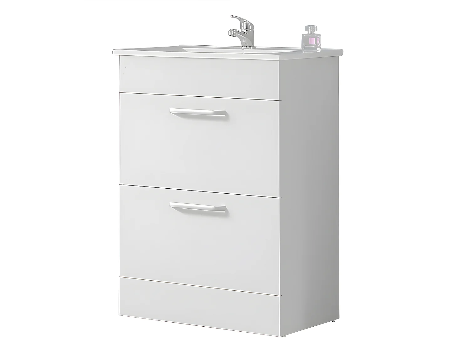 Meuble salle de bain 58x38x82.4cm 2 tiroirs Meuble vasque posé au sol couleur blanc Aica