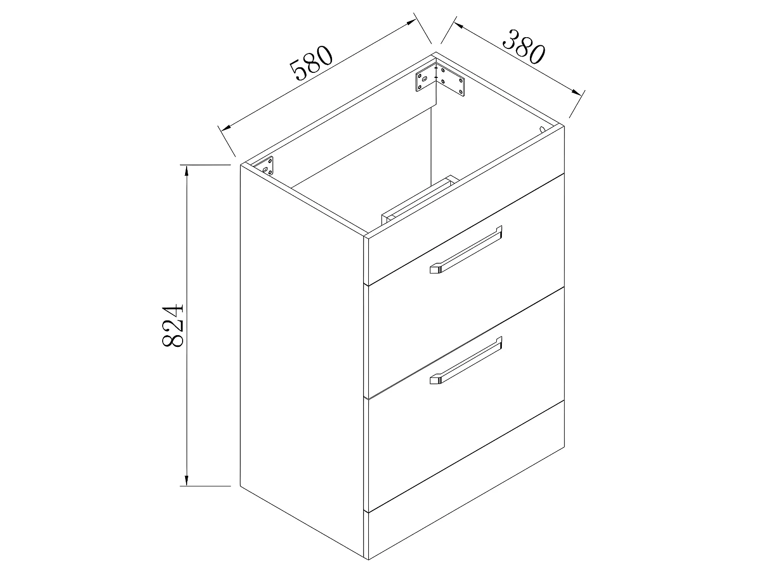 Meuble salle de bain 58x38x82.4cm 2 tiroirs Meuble vasque posé au sol couleur blanc Aica