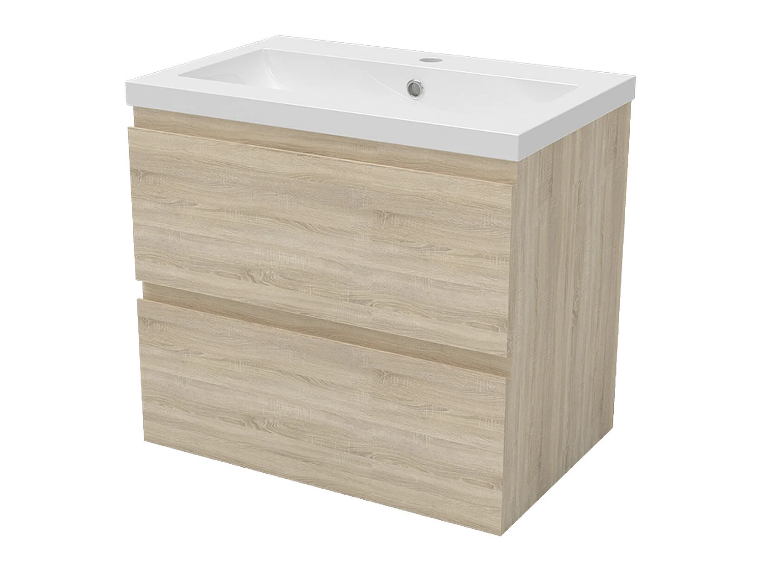 Meuble salle de bain naturel deux tiroirs avec une vasque à suspendre 60x38.5x52cm Aica