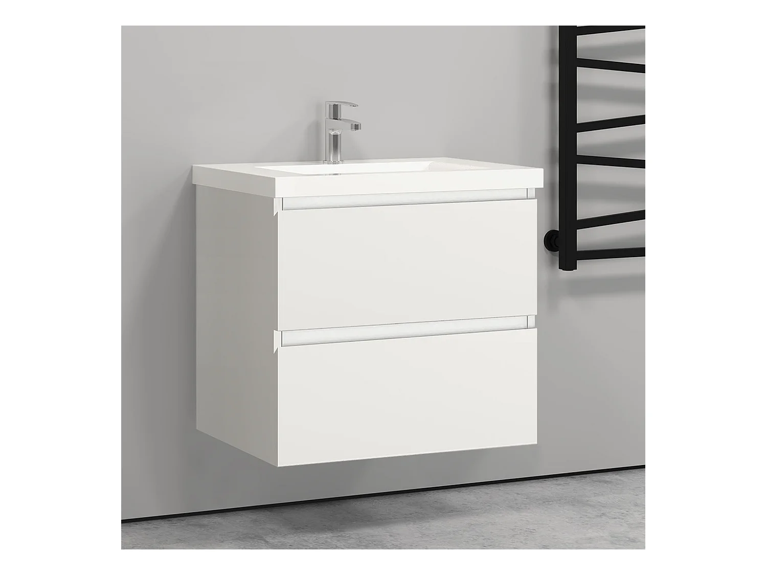 Meuble salle de bain blanc deux tiroirs avec une vasque à suspendre 60x38.5x52cm Aica