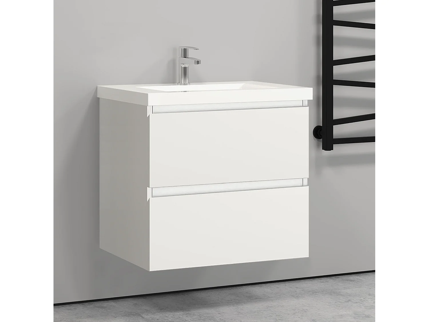 Meuble salle de bain blanc deux tiroirs avec une vasque à suspendre 60x38.5x52cm Aica