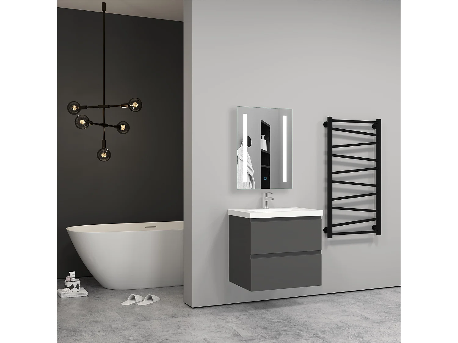 Meuble salle de bain blanc deux tiroirs avec une vasque à suspendre 60x38.5x52cm Aica