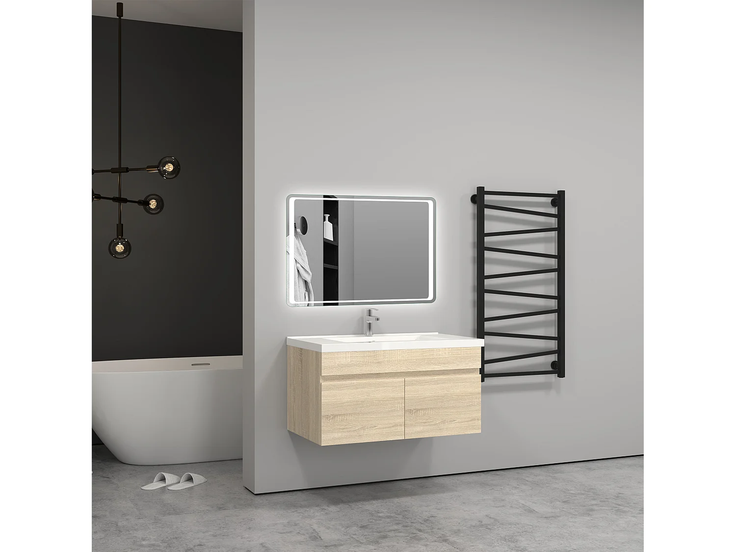 Meuble salle de bain naturel 2 portes avec une vasque à suspendre 80(L*W*H)cm