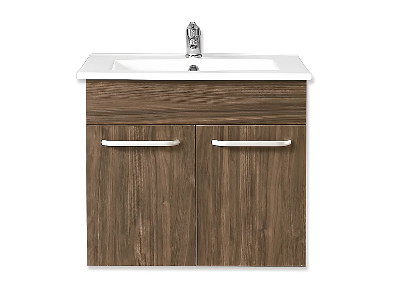 Meuble sous vasque à suspendre avec lavabo intégré 2 portes battantes Chêne L.58xP.38xH.50cm