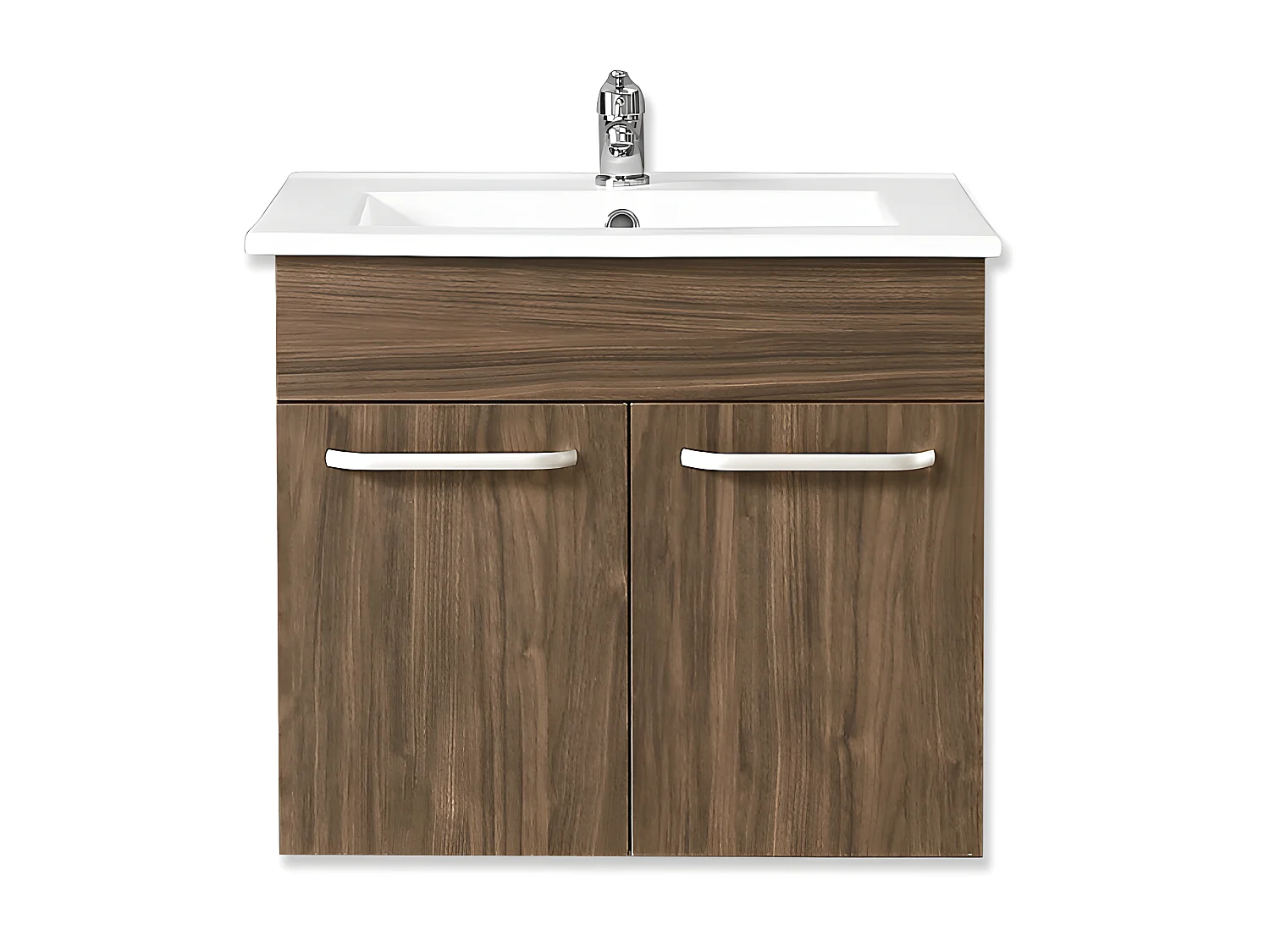 Meuble sous vasque à suspendre avec lavabo intégré 2 portes battantes Chêne L.58xP.38xH.50cm