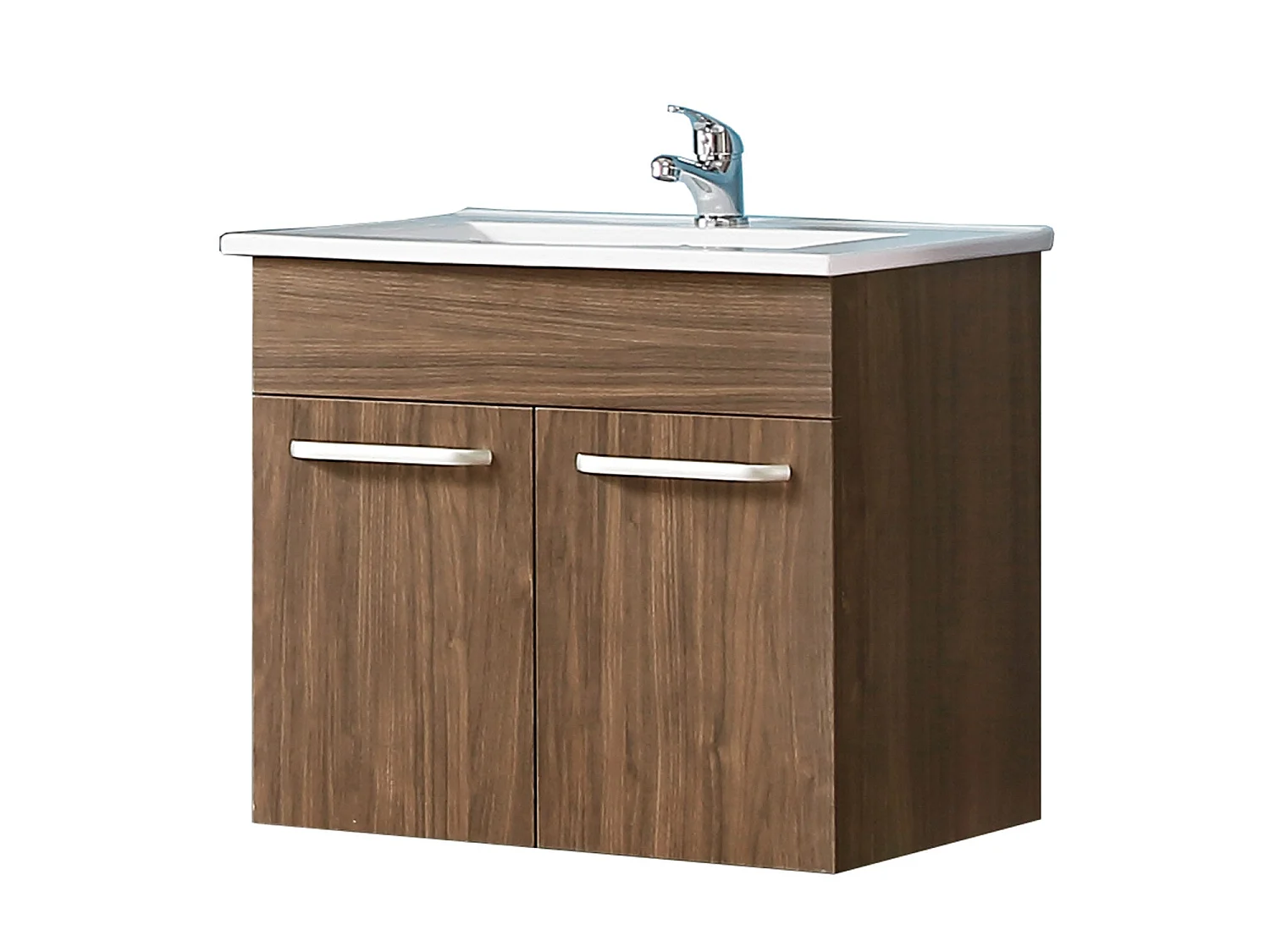 Meuble sous vasque à suspendre avec lavabo intégré 2 portes battantes Chêne L.58xP.38xH.50cm