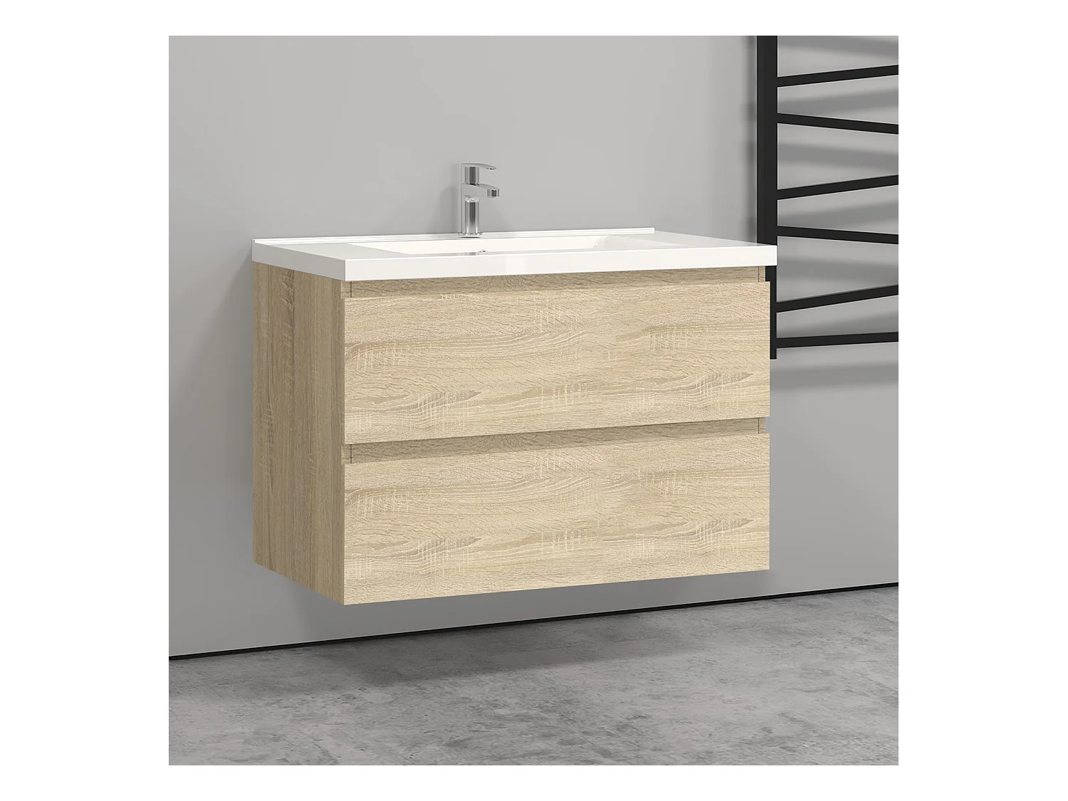 Meuble salle de bain naturel avec 2 tiroirs à une fermeture amortie avec une vasque à suspendre 79x44.5x52(L*W*H)cm