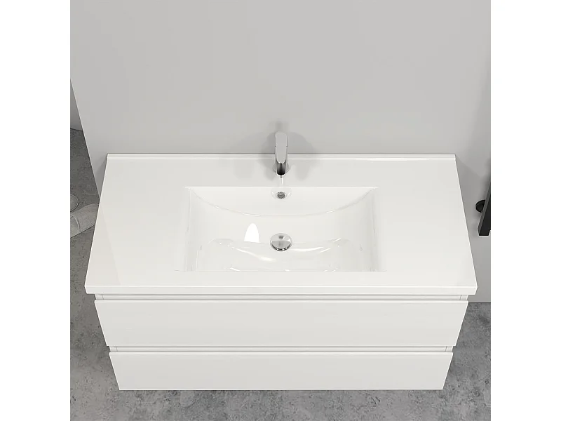 Meuble salle de bain blanc avec 2 tiroirs à une fermeture amortie avec une vasque à suspendre 99x44.5x52(L*W*H)cm