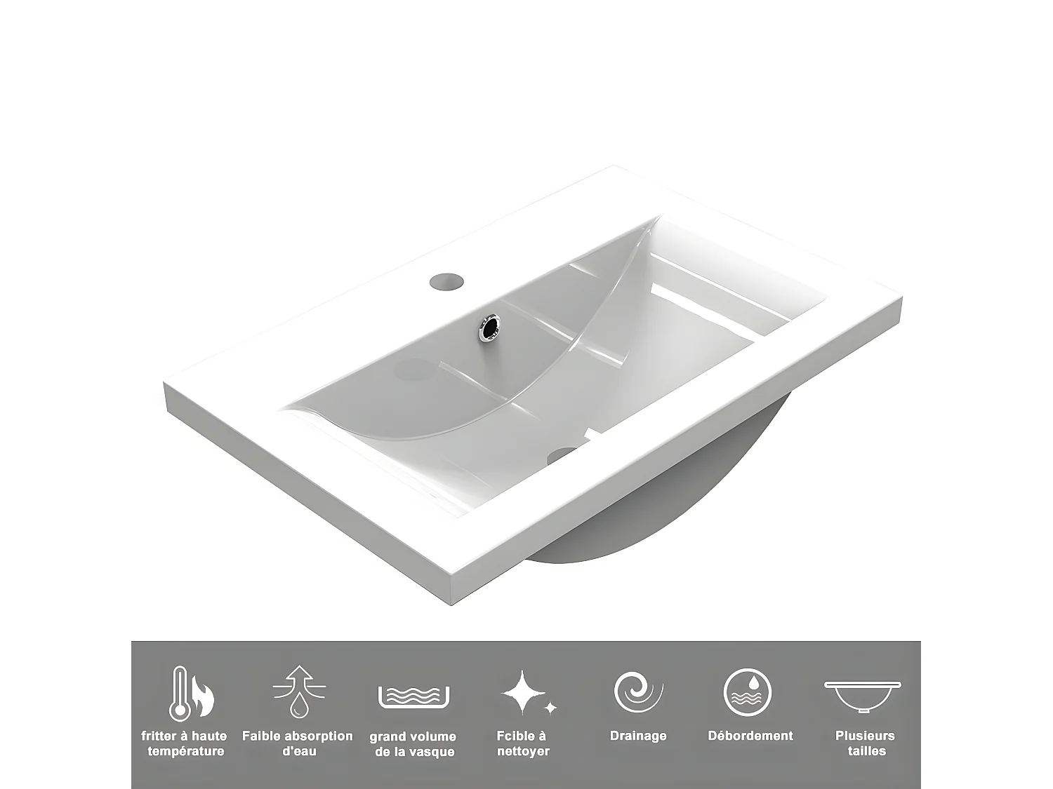 Meuble salle de bain blanc avec 2 tiroirs à une fermeture amortie avec une vasque à suspendre 99x44.5x52(L*W*H)cm