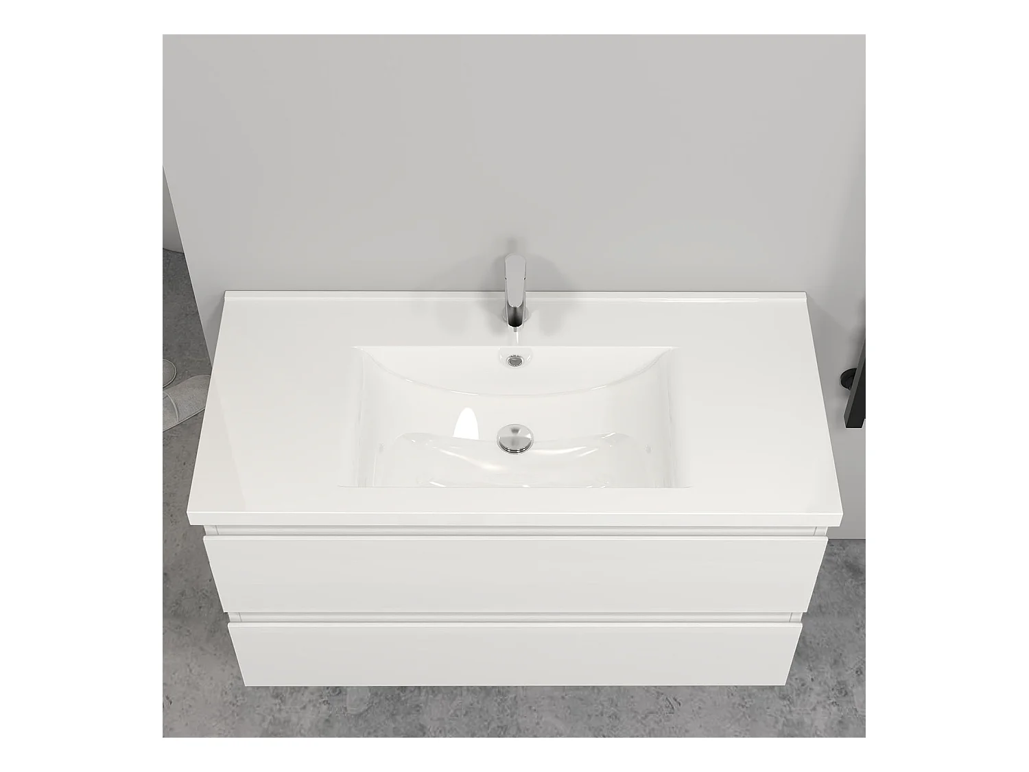 Meuble salle de bain blanc avec 2 tiroirs à une fermeture amortie avec une vasque à suspendre 99x44.5x52(L*W*H)cm