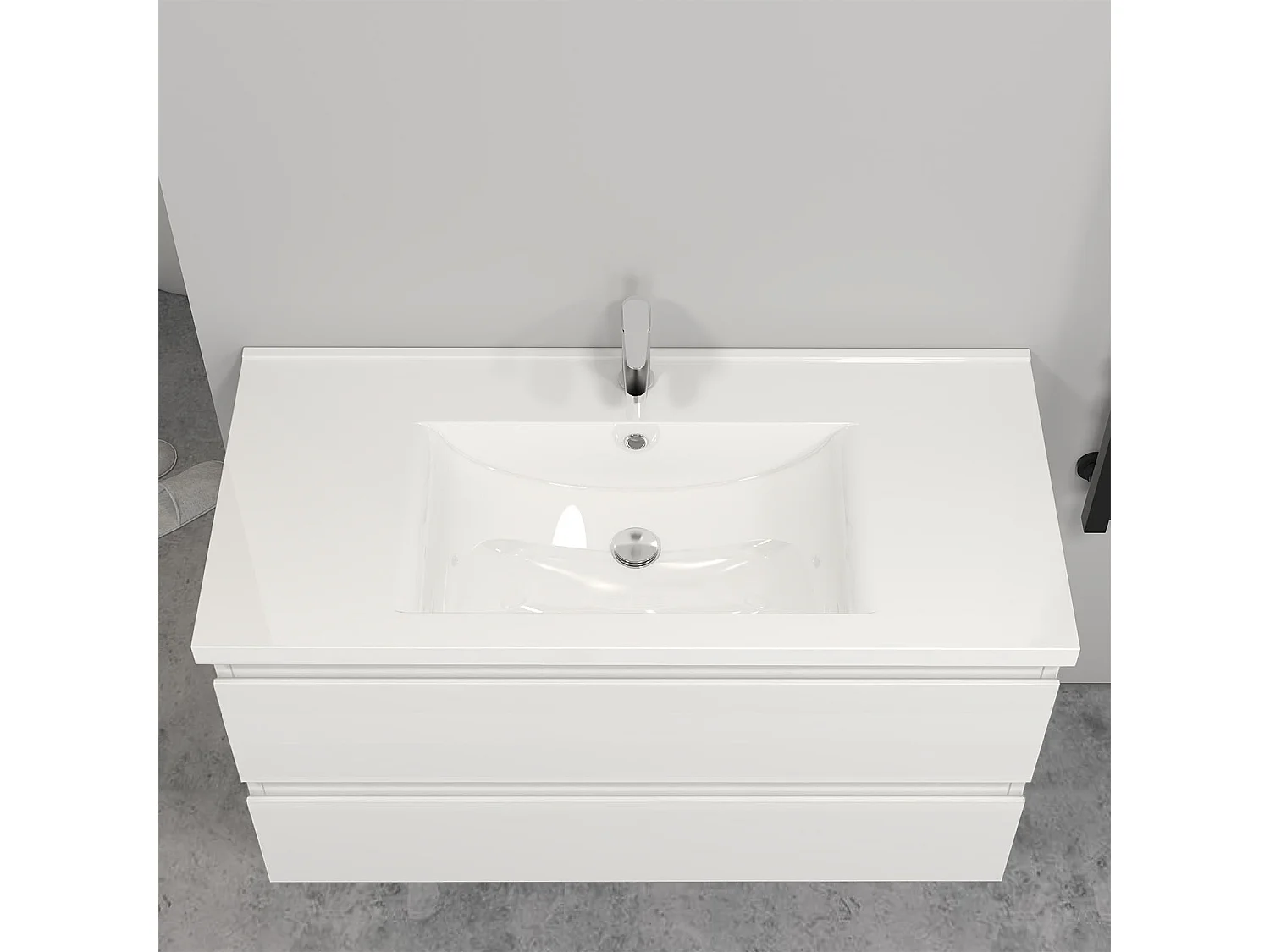 Meuble salle de bain blanc avec 2 tiroirs à une fermeture amortie avec une vasque à suspendre 99x44.5x52(L*W*H)cm